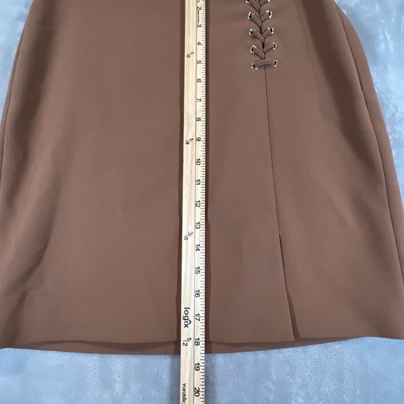 White House Black Market Skirt Lace-Up Short Caramel Brown Size 4 Office Teacher - Picture 10 of 13